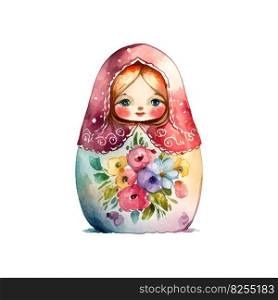 watercolor vector Russia matryoshka doll flowers Russian Day