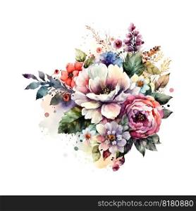 Watercolor wedding floral bouquet - illustration blush pink yellow vivid flowers. Decorative elements template isolated on white background