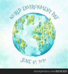 Watercolor world environment day earth globe