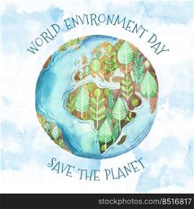 Watercolor world environment day earth globe