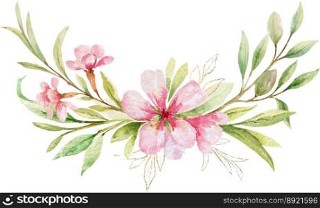 Watercolor wreath pink flowers vector image