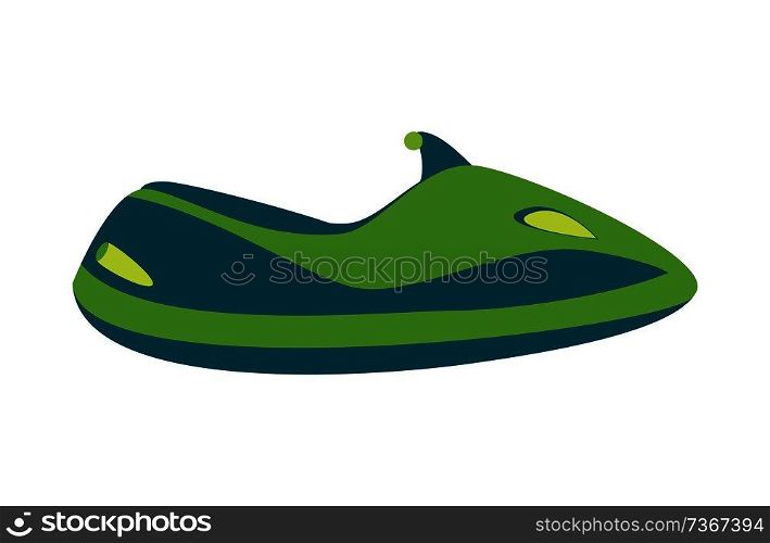 Watercraft icon,water bike, fast modern green scooter, speed vehicle, marine motorcycle isolated cartoon flat vector illustration on white backdrop.. Watercraft Icon, Cartoon Water Bike Illustration