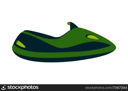 Watercraft icon,water bike, fast modern green scooter, speed vehicle, marine motorcycle isolated cartoon flat vector illustration on white backdrop.. Watercraft Icon, Cartoon Water Bike Illustration