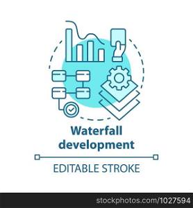 Waterfall development concept icon. Sequential phases of project. Strategy management. Workflow administration idea thin line illustration. Vector isolated outline drawing. Editable stroke
