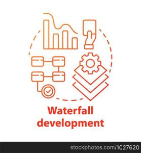 Waterfall development concept icon. Sequential phases of project. Strategy management. Workflow administration idea thin line illustration. Vector isolated outline drawing