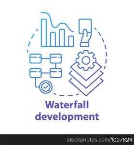 Waterfall development concept icon. Sequential phases of project. Strategy management. Workflow administration idea thin line illustration. Vector isolated outline drawing. Editable stroke. Waterfall development concept icon. Sequential phases of project. Strategy management. Workflow administration idea thin line illustration. Vector isolated outline drawing