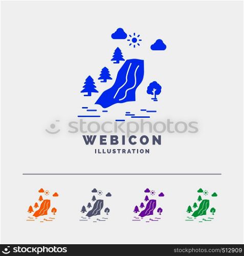waterfall, tree, pain, clouds, nature 5 Color Glyph Web Icon Template isolated on white. Vector illustration. Vector EPS10 Abstract Template background