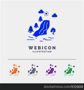 waterfall, tree, pain, clouds, nature 5 Color Glyph Web Icon Template isolated on white. Vector illustration. Vector EPS10 Abstract Template background