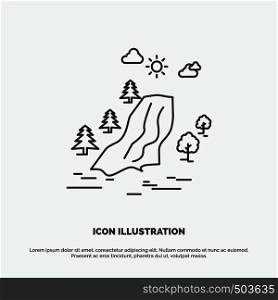 waterfall, tree, pain, clouds, nature Icon. Line vector gray symbol for UI and UX, website or mobile application. Vector EPS10 Abstract Template background