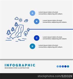 waterfall, tree, pain, clouds, nature Infographics Template for Website and Presentation. Line Blue icon infographic style vector illustration. Vector EPS10 Abstract Template background