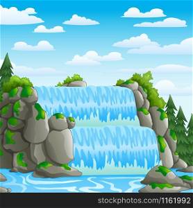Waterfall with landscape view background