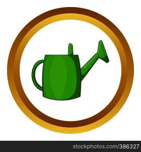 Watering can for garden vector icon in golden circle, cartoon style isolated on white background. Watering can for garden vector icon