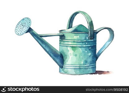 Watering can hand drawn with watercolor painting. Vector illustration design.