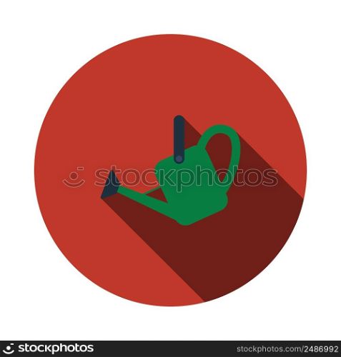 Watering Can Icon. Flat Circle Stencil Design With Long Shadow. Vector Illustration.