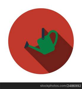 Watering Can Icon. Flat Circle Stencil Design With Long Shadow. Vector Illustration.