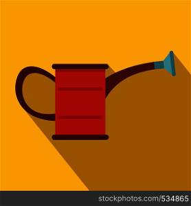 Watering can icon in flat style with long shadow. Watering can icon, flat style