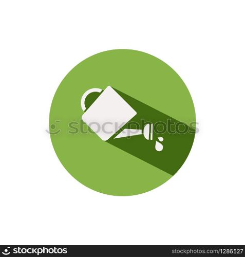Watering can. Icon on a green circle. Gardening glyph vector illustration