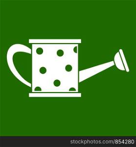 Watering can icon white isolated on green background. Vector illustration. Watering can icon green
