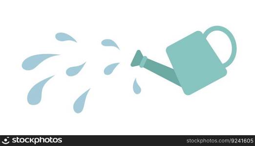 Watering can pouring semi flat colour vector object. Gardener equipment. Plants irrigation. Editable cartoon clip art icon on white background. Simple spot illustration for web graphic design. Watering can pouring semi flat colour vector object