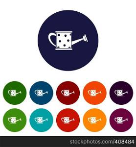 Watering can set icons in different colors isolated on white background. Watering can set icons