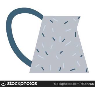 Watering pot with handle or dotted ceramic jug in blue color. Flat design style of crockery, dishware object with pattern, handmade earthenware vector. Earthenware Sign, Jug with Handle, Dish Vector