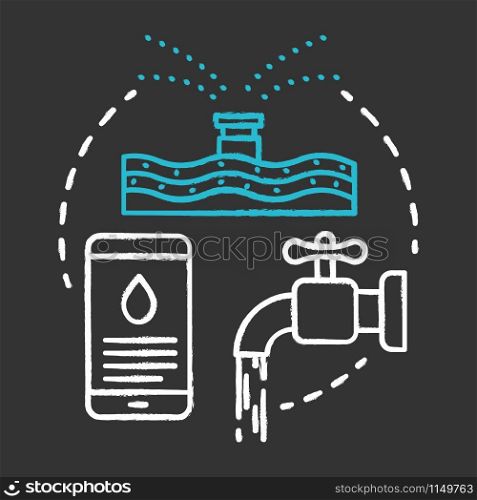 Watering system management concept icon. Smart house idea thin line illustration. Innovative technology for apartment. Home automation. Vector isolated outline drawing. Editable stroke