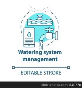 Watering system management turquoise concept icon. Smart house idea thin line illustration. Innovative technology for apartment. Home automation. Vector isolated outline drawing. Editable stroke