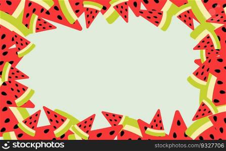 Watermelon background. Watermelon slice frame. Template for summer banner, poster, card or advertising. Vector illustration