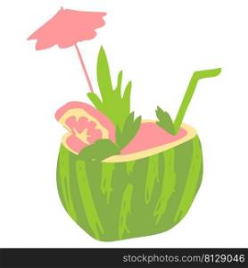 Watermelon exotic cocktail hand drawn illustration in organic style isolated. Watermelon exotic cocktail hand drawn illustration in organic style