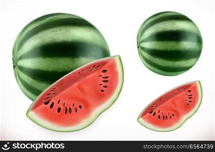 Watermelon. Fresh fruit 3d realistic vector icon