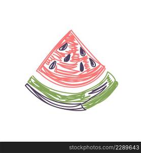 Watermelon fruit. Hand drawn vector illustration. Pen or marker doodle sketch.