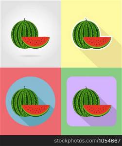 watermelon fruits flat set icons with the shadow vector illustration isolated on background