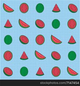 Watermelon fruits Pattern postcard wallpaper Set Illustration vector On art cartoons style Dots Colorful background