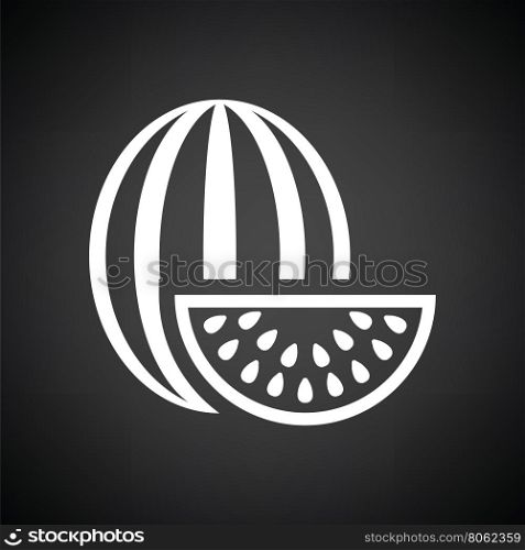 Watermelon icon. Black background with white. Vector illustration.