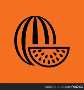 Watermelon icon. Orange background with black. Vector illustration.