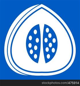Watermelon icon white isolated on blue background vector illustration. Watermelon icon white