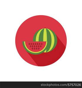 Watermelon icon with shadow in flat design