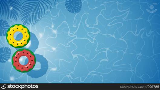 Watermelon inflatable in swimming pool with shadow tropical leaves vacation summer vector illustration