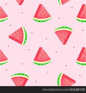 Watermelon pattern with seeds. Pink background. Vector design.