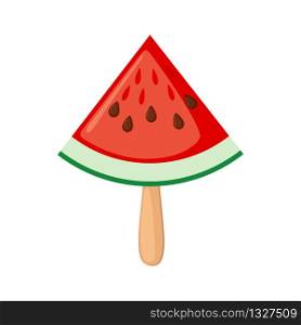 Watermelon popsicle icon in flat style isolated on white background. Cute summer ice cream. Vector illustration.. Vector watermelon popsicle icon in flat style isolated on white background.