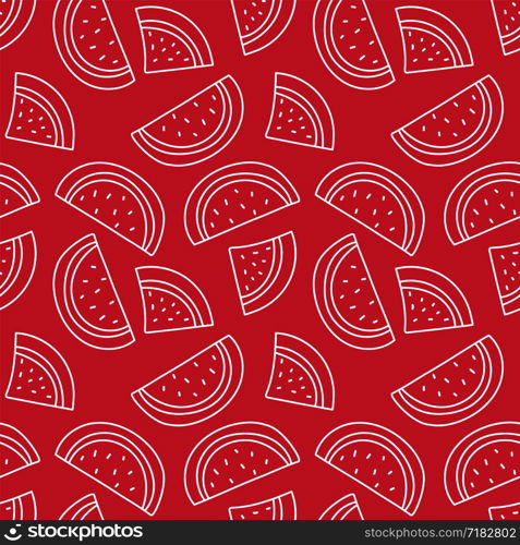 Watermelon seamless pattern. Hand drawn fresh fruit. Vector sketch background. Color doodle wallpaper. Exotic tropical print