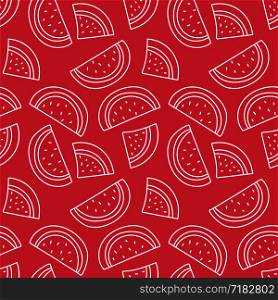 Watermelon seamless pattern. Hand drawn fresh fruit. Vector sketch background. Color doodle wallpaper. Exotic tropical print