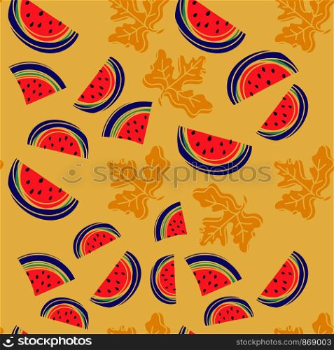Watermelon seamless pattern. Hand drawn fresh tropical berry. Multicolored vector sketch background. Colorful doodle wallpaper. Print
