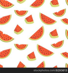 Watermelon seamless pattern. Scattered slices of red watermelons on transparent background. Vector illustration in flat style