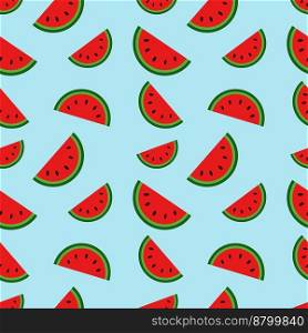 Watermelon, seamless pattern, vector. Pattern of halves of watermelon on a blue background.