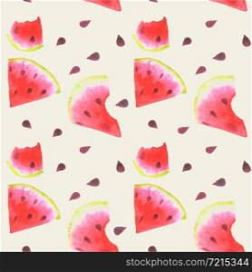 Watermelon slice seamless pattern watercolor. Art design element stock vector food illustration for product design