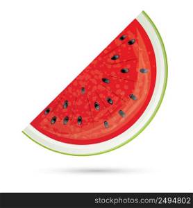 Watermelon slice. Watermelon Icon Isolated on White. Vector Illustration. Red Watermelon with Shadow.