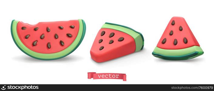 Watermelon summer fruit. Plasticine art illustration 3d vector icon set