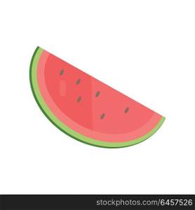 Watermelon vector in flat style design. Fruit illustration for conceptual banners, icons, mobile app pictogram, infographic, and logotype element. Isolated on white background. . Watermelon Vector Illustration In Flat Style Design.