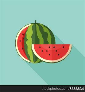 Watermelon with cut slice. Watermelon with cut slice in flat style.
